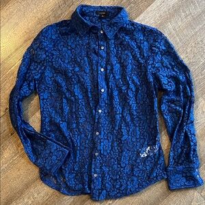 J. Crew Women's Blue Lace Button-Down Shirt